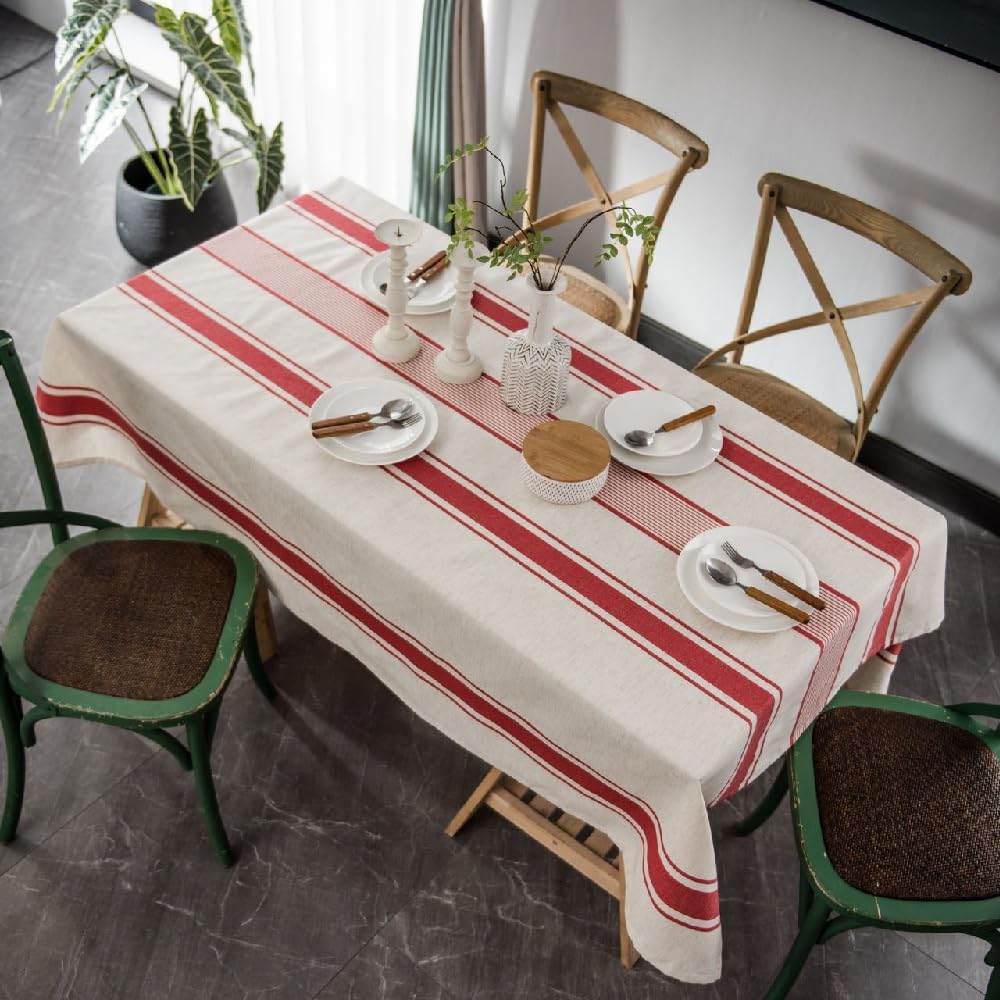 Striped Cotton Linen Tablecloth for Dining Tables