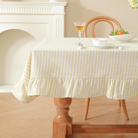 Striped Ruffled Tablecloth with Decorative Tassels