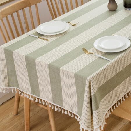 Striped Cotton Rectangular Tablecloth for Outdoor Dining