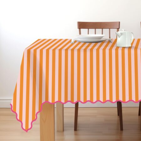 Striped Scalloped Edge Rectangular Tablecloth