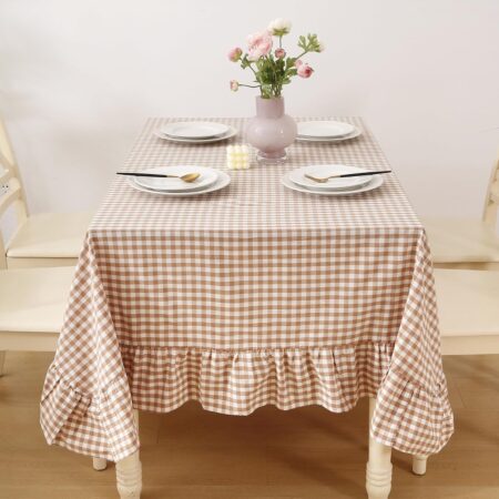 Cotton Linen Rectangular Tablecloth with Decorative Cutouts