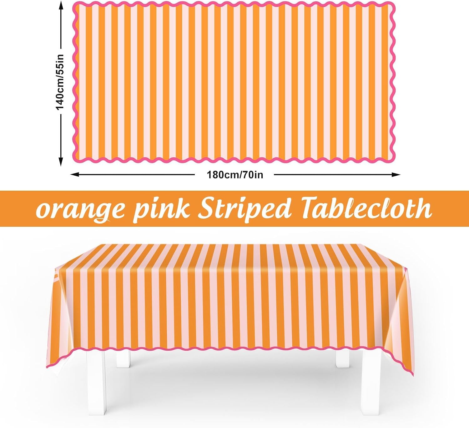 Striped Scalloped Edge Rectangular Tablecloth - Image 2