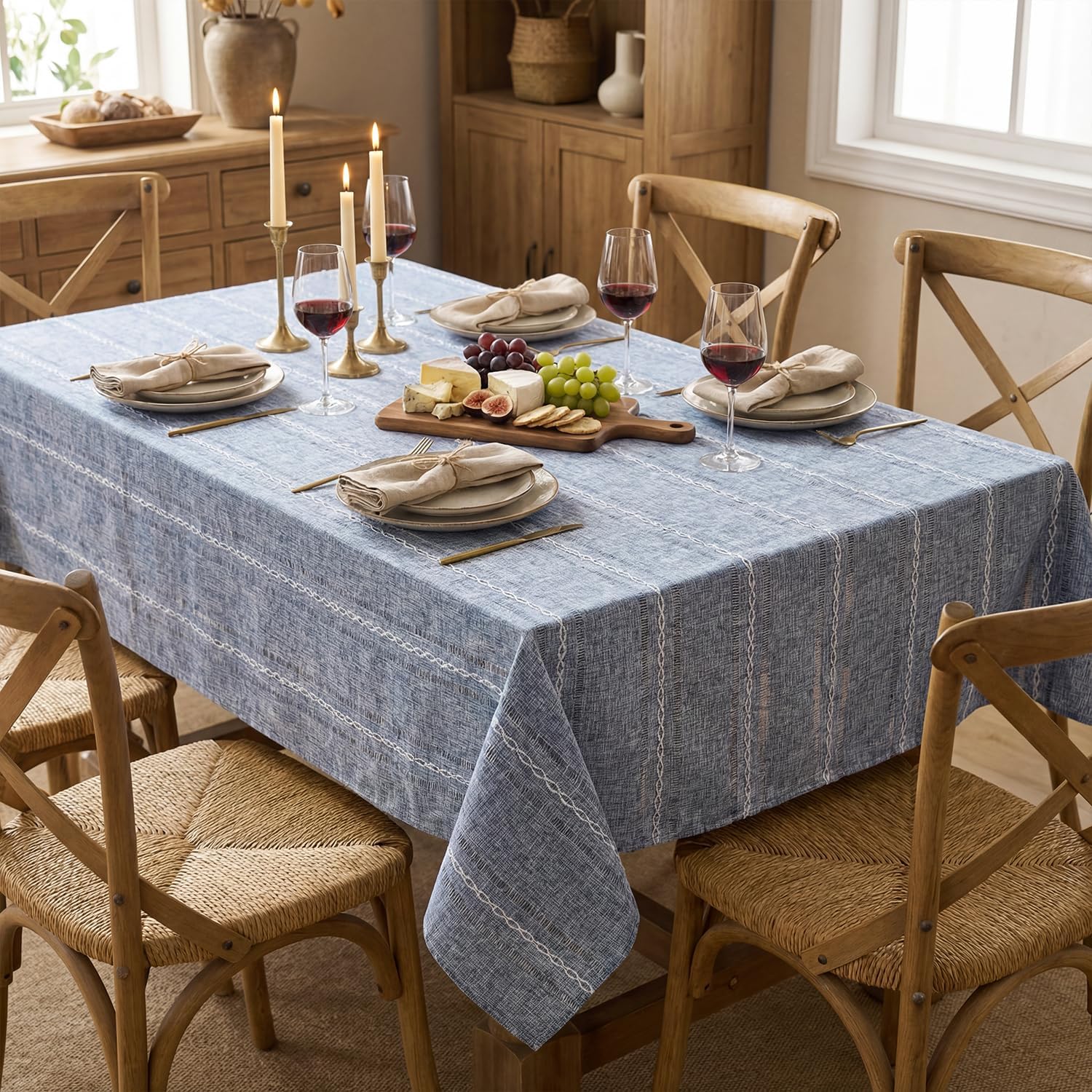 Gingham Rectangular Tablecloth with Tassel Trim - Image 2
