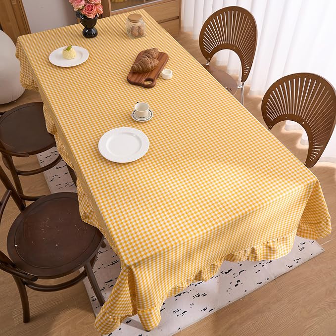 Ruffled Cotton Linen Tablecloth for Rectangle Tables