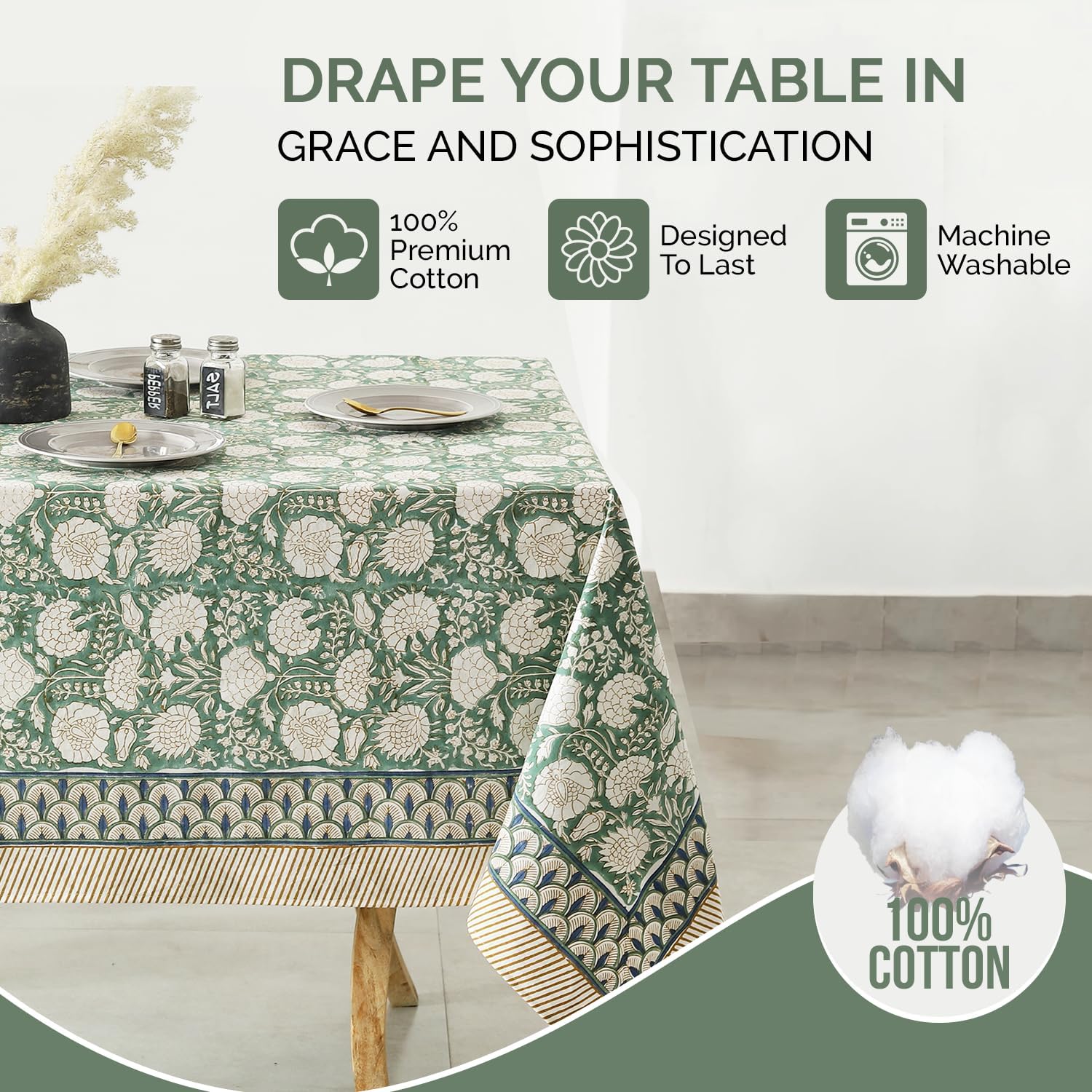 Floral Printed Cotton Rectangular Tablecloth - Image 2