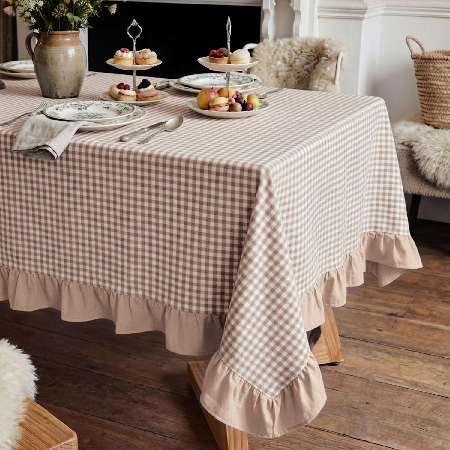 Plaid Ruffled Rectangular Tablecloth