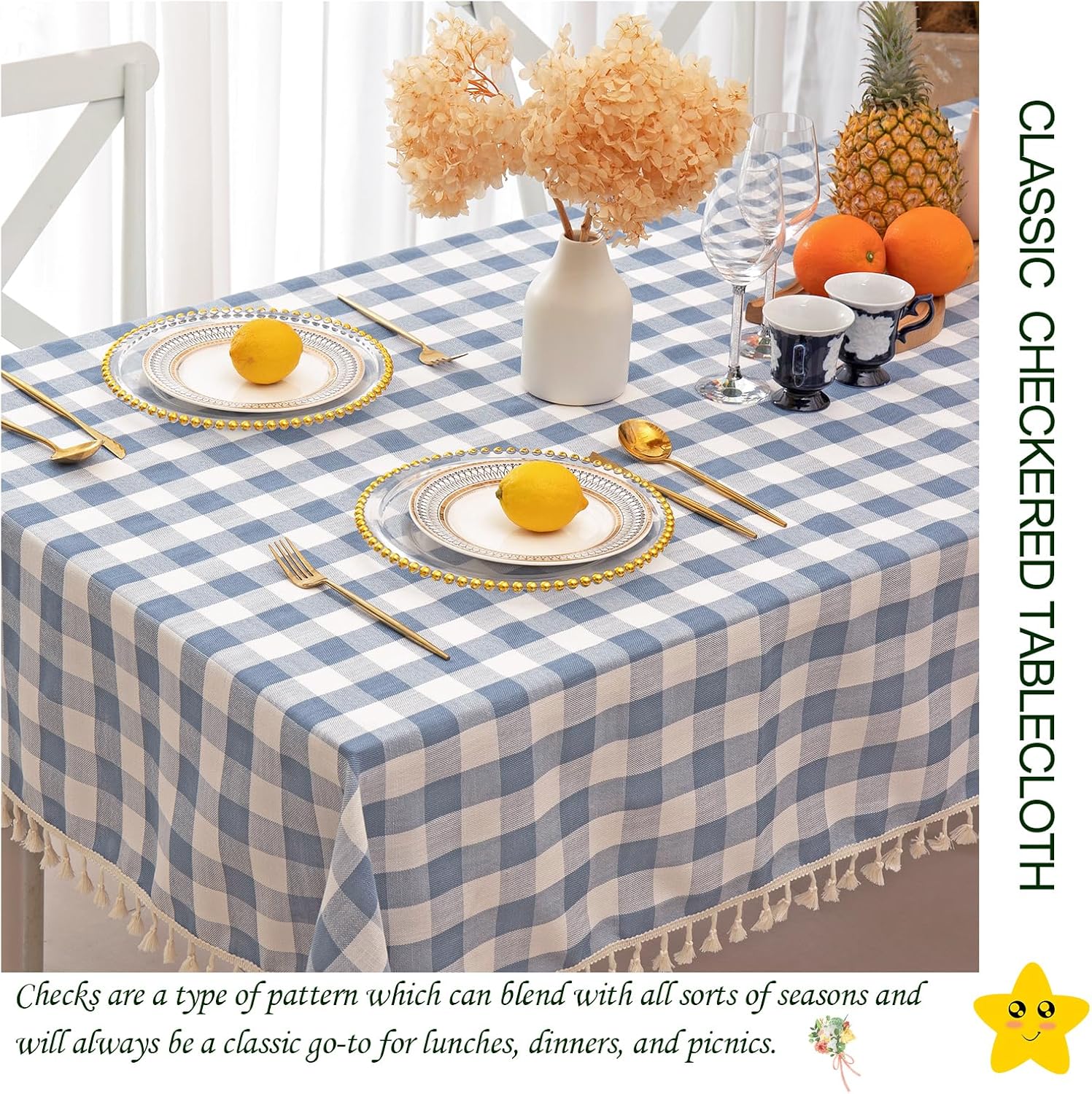 Gingham Rectangular Tablecloth for Dining Tables - Image 2
