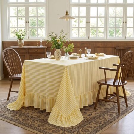 Striped Ruffled Tablecloth for Dining Tables