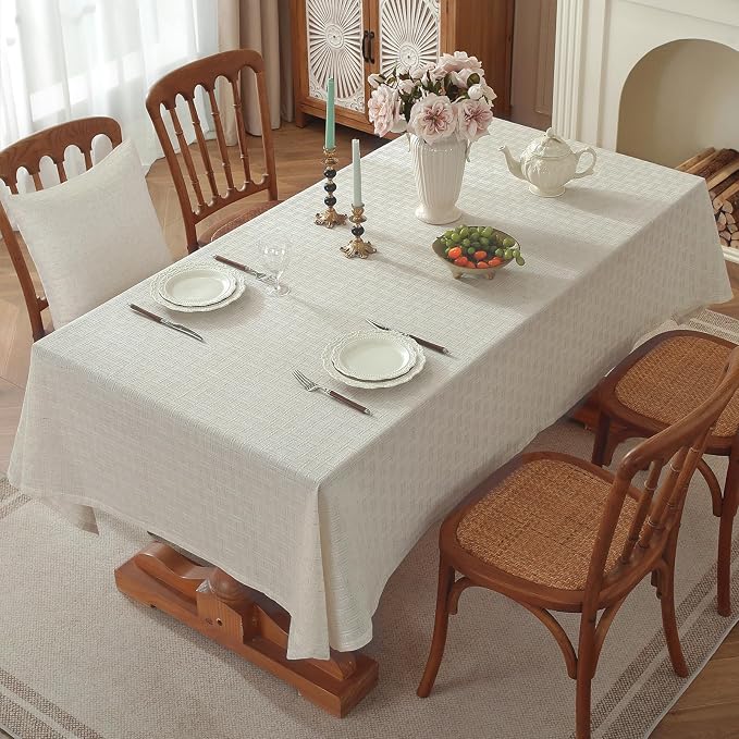 Textured Jacquard Linen Rectangular Tablecloth - Image 2