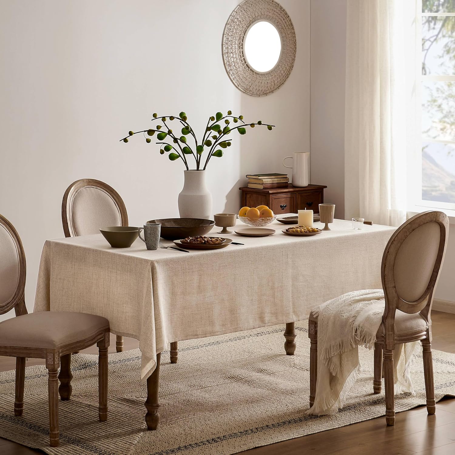Natural Linen Blend Rectangular Tablecloth - Image 2
