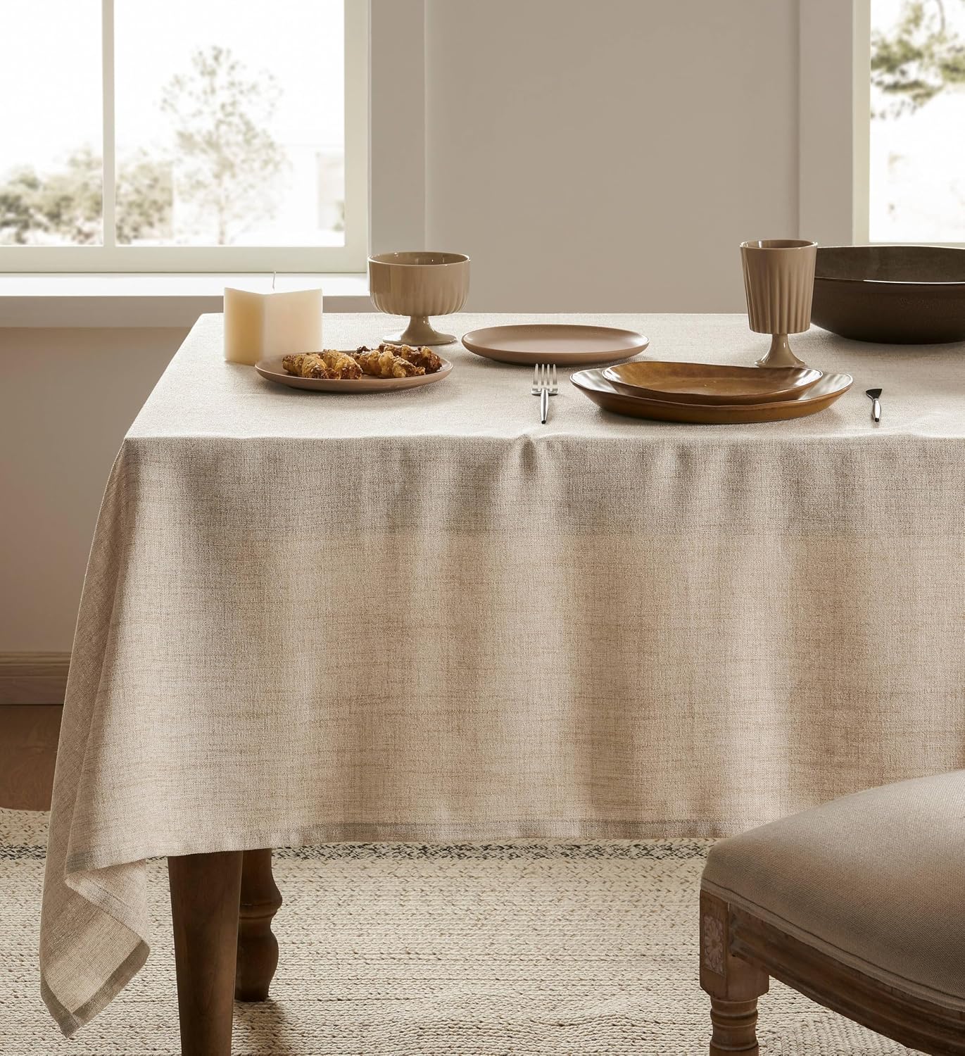 Natural Linen Blend Rectangular Tablecloth