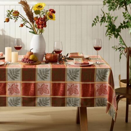 Plaid Leaf Pattern Rectangular Tablecloth