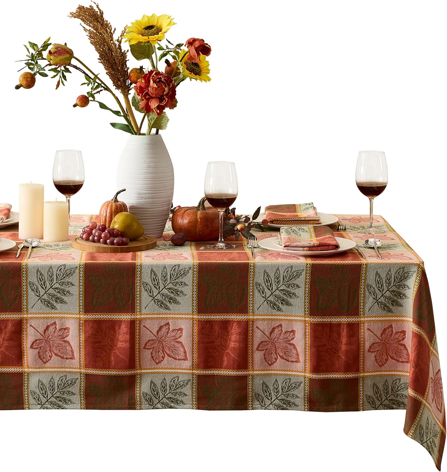 Plaid Leaf Pattern Rectangular Tablecloth - Image 2