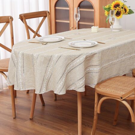 Striped Cotton Linen Oval Tablecloth