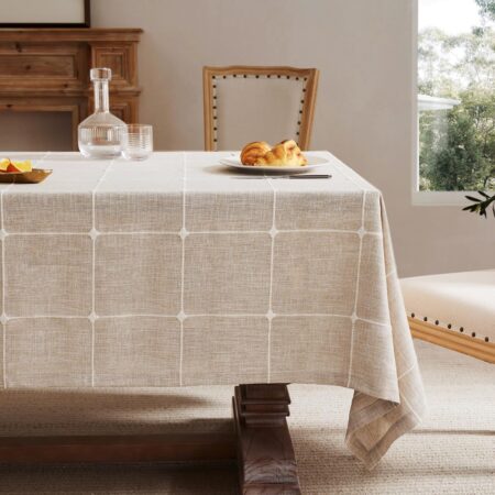 Grid Embroidered Hemmed Tablecloth